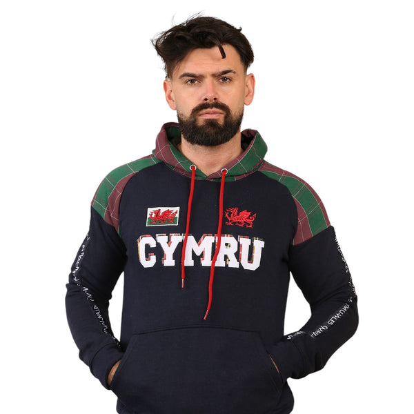 Wales Cymru Adults 'Tartan 3D' Navy Hoodie