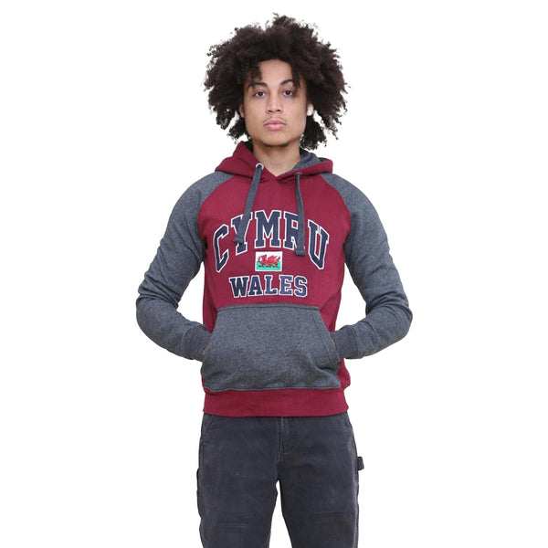 Wales Cymru Adults Grey Sleeved Burgundy Hoodie