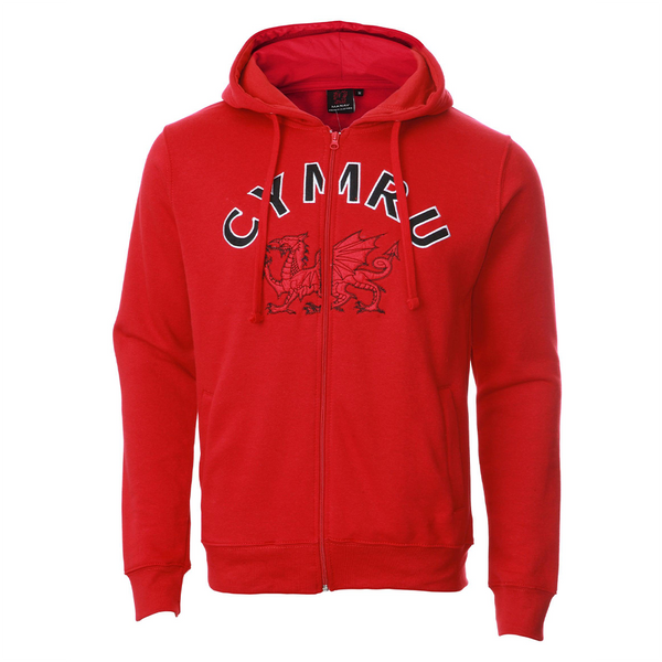 Wales Cymru Adults Red  'CYMRU' Full Zip Hoodie