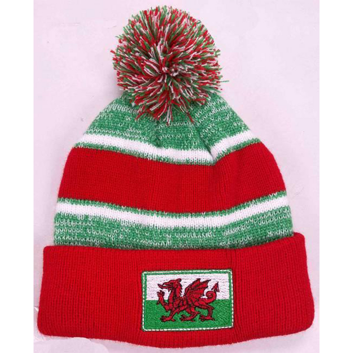Wales Cymru Red Stripe Bobble Hat