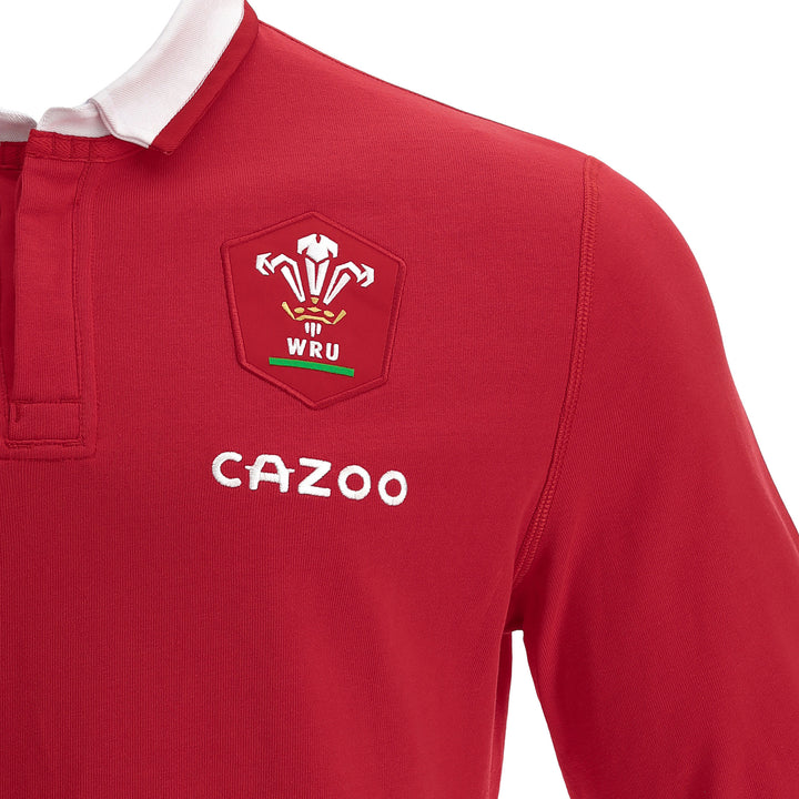 Macron Wales WRU 22/23 Kids Home Cotton L/S Rugby Shirt