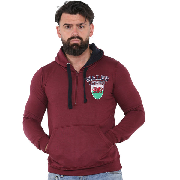 Wales Cymru Adults Burgundy 1/4 Zip Hoodie