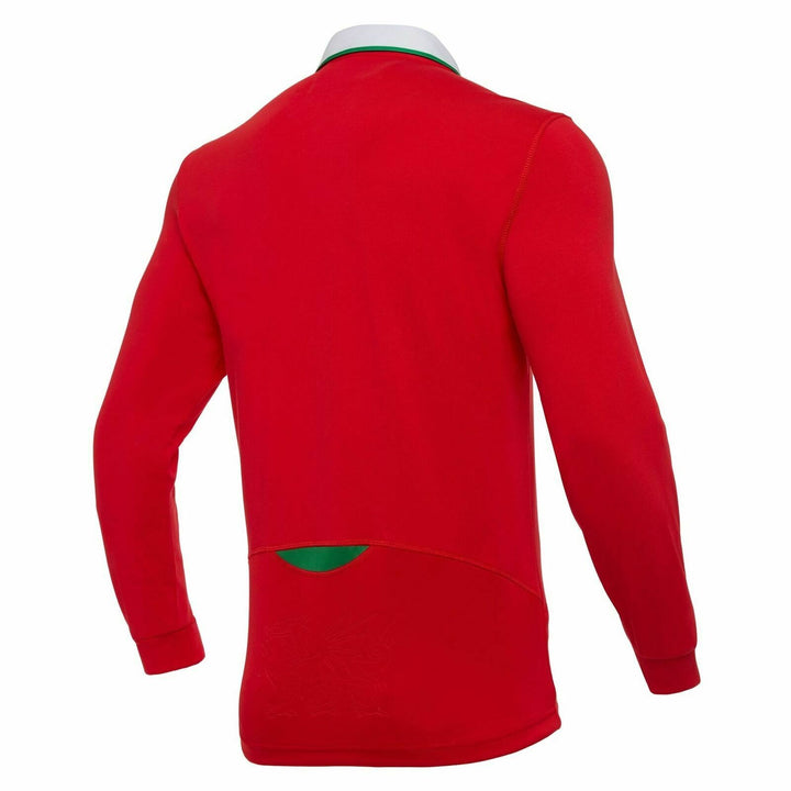 Wales WRU Home Cotton Long Sleeve Rugby Polo Shirt - Red