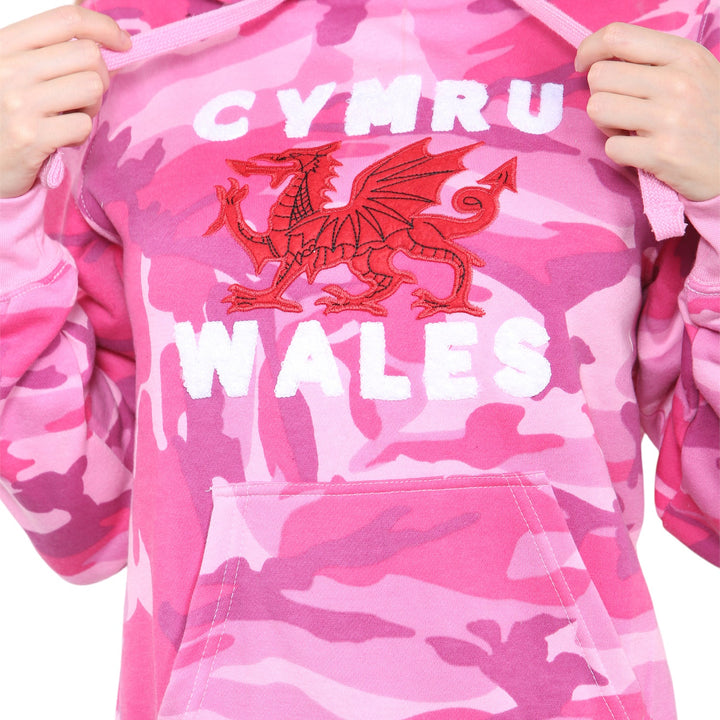 Wales Cymru Womens Pink Camo Hoodie