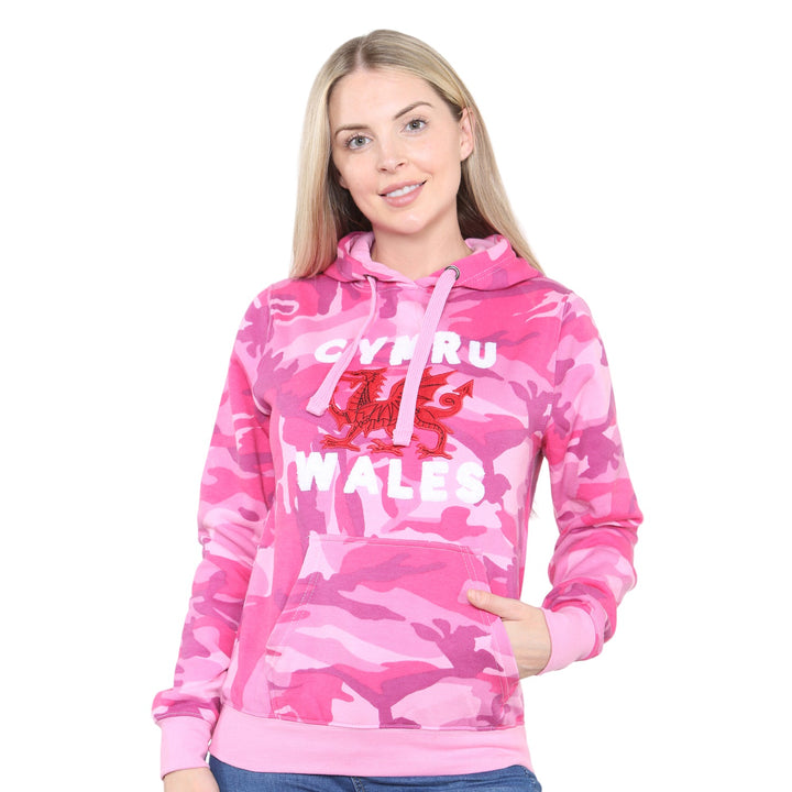 Wales Cymru Womens Pink Camo Hoodie