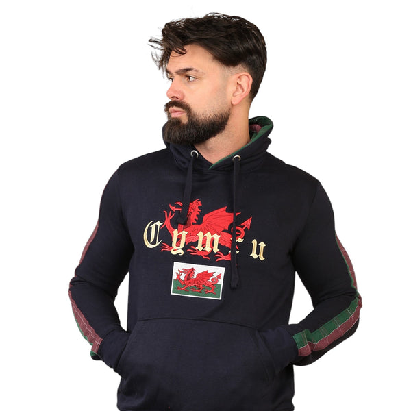 Wales Cymru Adults 'Old Style' Tartan Lined Hoodie