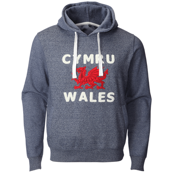 Wales Cymru Kids Blue Towelling Marl Hoodie