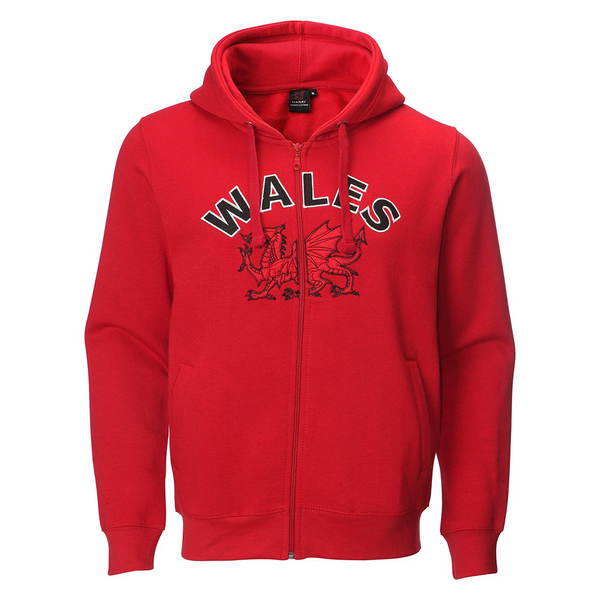 Wales Cymru Adults Red 'WALES' Full Zip Hoodie