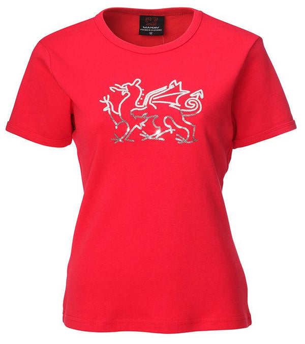 Wales Cymru Womens Sequin Dragon Skinni fit T-Shirt