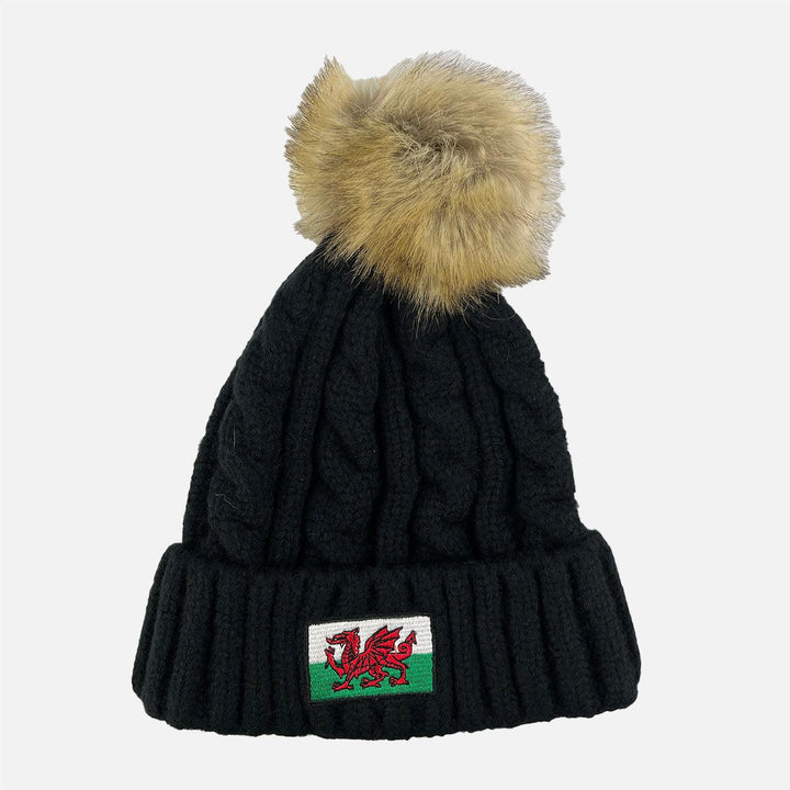 Wales Flag Cable Kit Bobble Hat