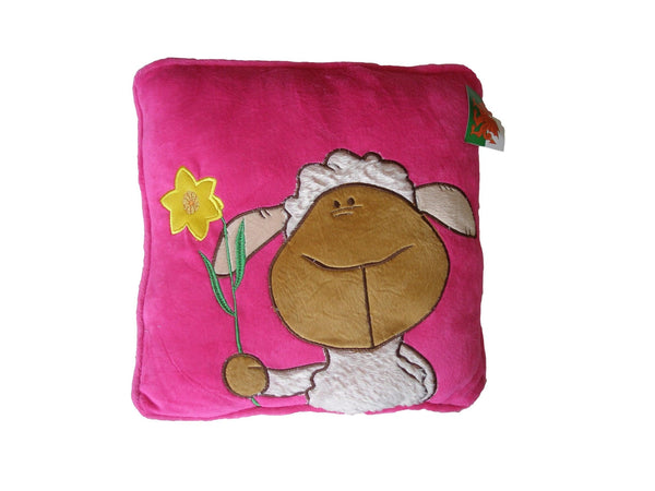 Welsh Wales / Sheep / Daffodil Pink Plush Cushion