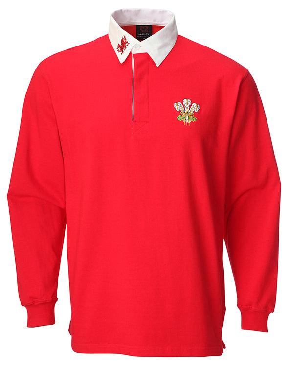 Wales Cymru Mens Basic Long Sleeve Traditional Welsh Rugby Shirt