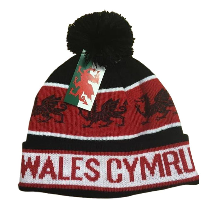 Welsh Wales Black Dragon Bobble Hat
