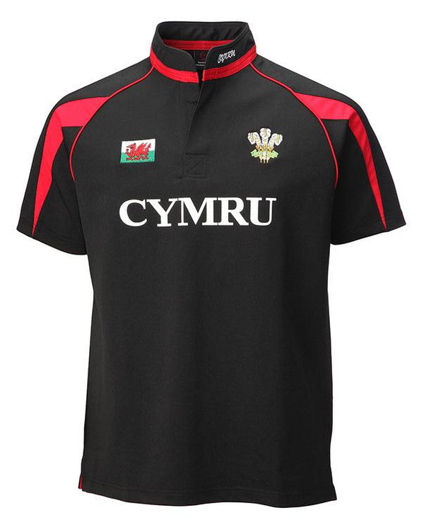Wales Cymru Kids Black Poly Rugby Shirt