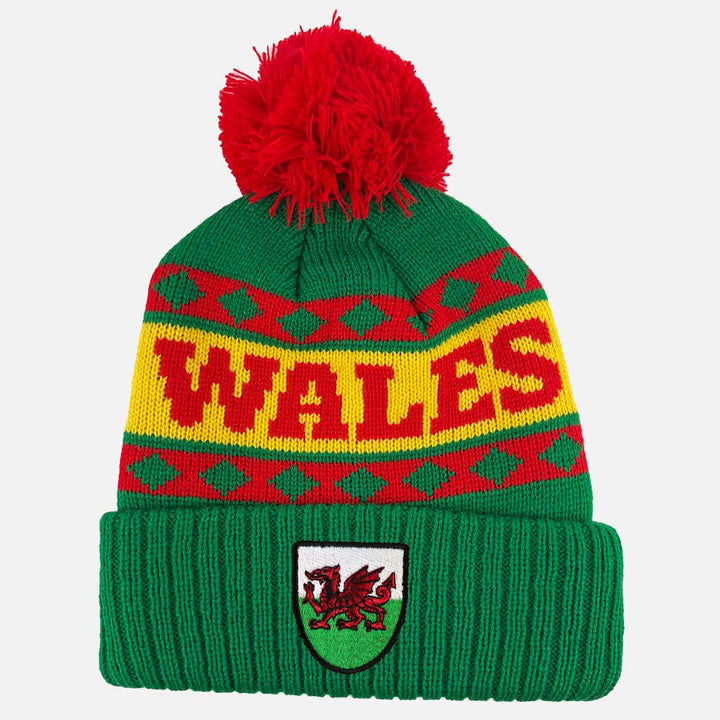 Wales Gold Cross Pattern Bobble Hat