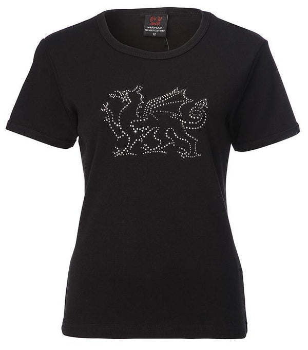 Wales Cymru Womens Diamonte Dragon Skinni fit T-Shirt