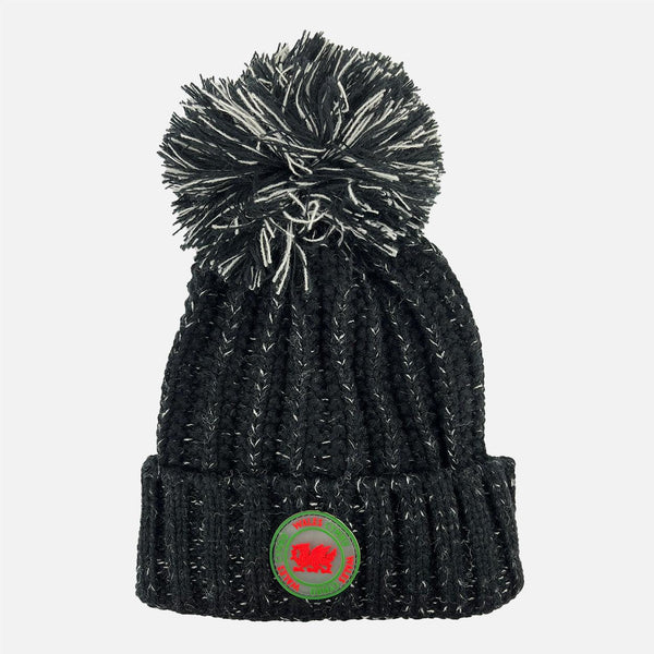 Wales Black Flek Bobble Hat