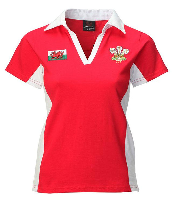 Wales Cymru Womens New Contrast Short Sleeve Rugby Shirt