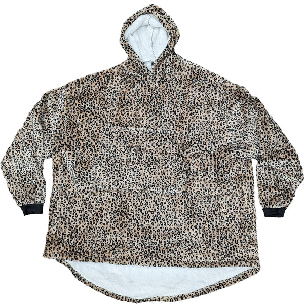 Adults Oversized Sherpa Fleece Hoodies - Leopard Print