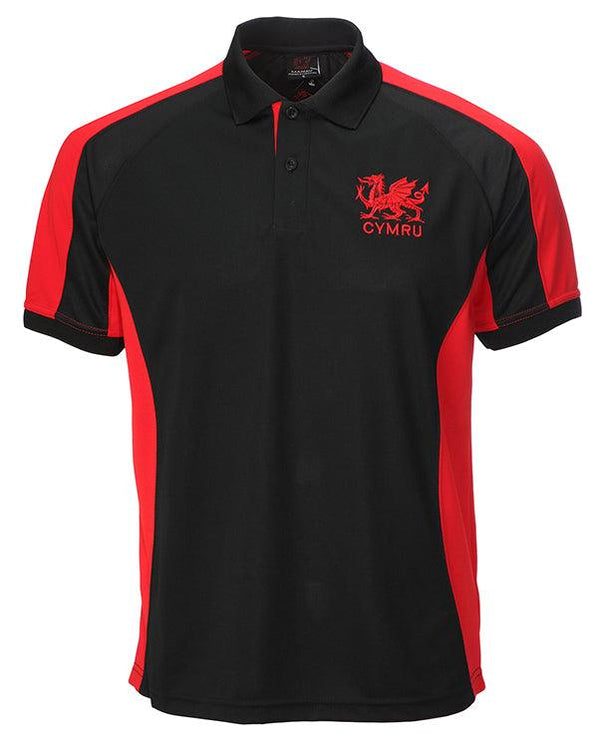 Wales Cymru Mens Cooldry 'Cai' Black Polo Shirt